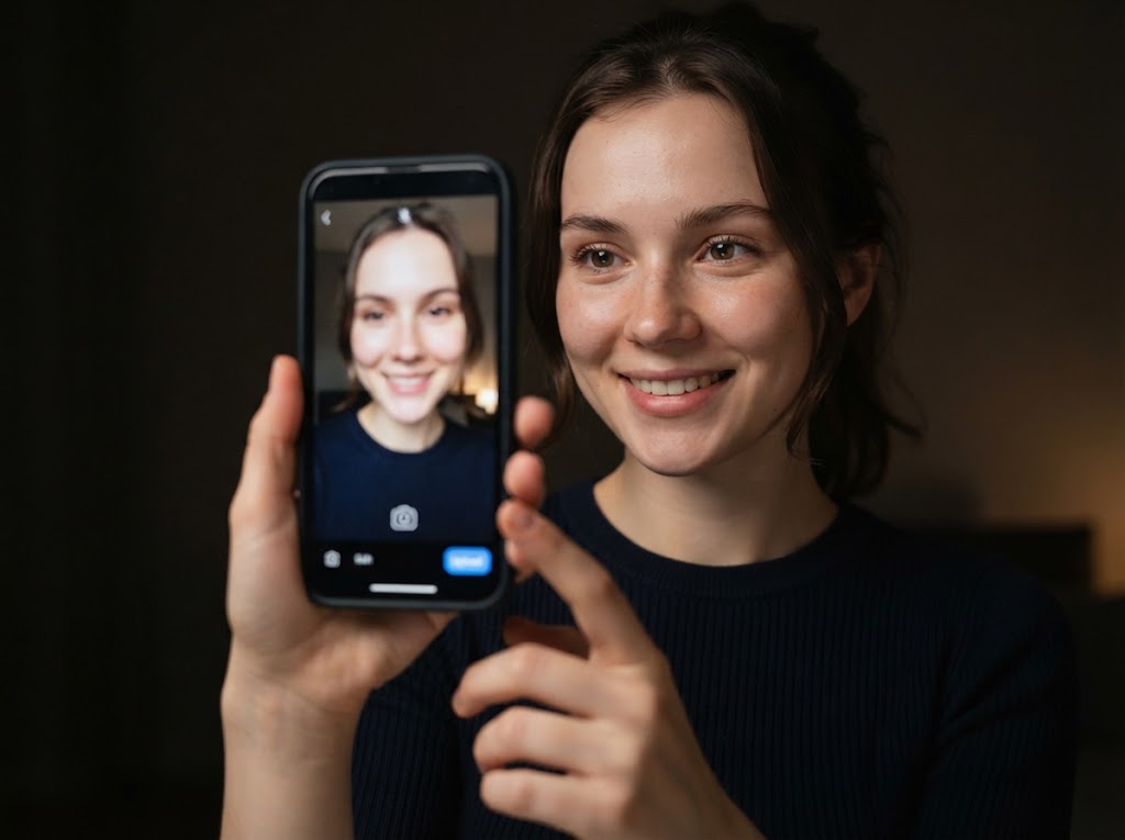 Well-lit solo selfie ready to upload for LarpGPT compositing