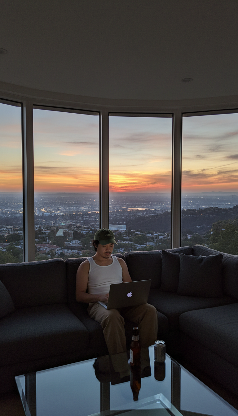 Hillside Mansion Sunset — LarpGPT Lifestyle scene template